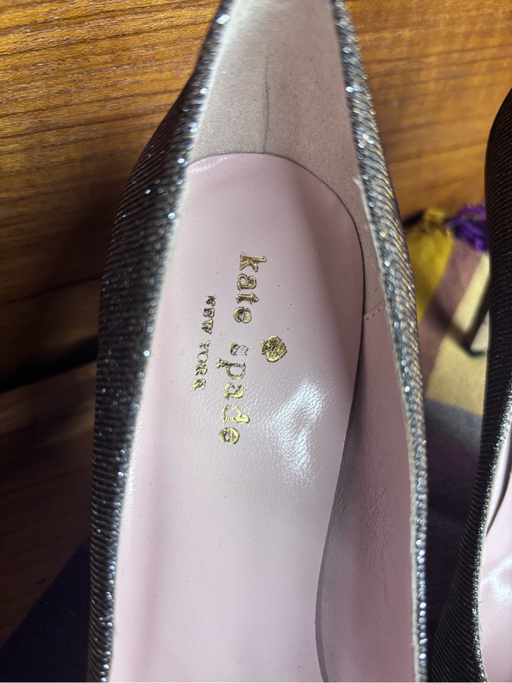 kate spade Gold Glitter Jeweled Pointed-Toe Pumps with Crystal Accent - Picture 5 of 10